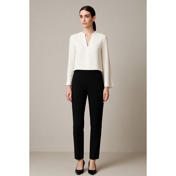 Yoko Chan Ivory Black Long Sleeve Cape Back Jumpsuit 36 (US 4) Made in Japan - Picture 1 of 16